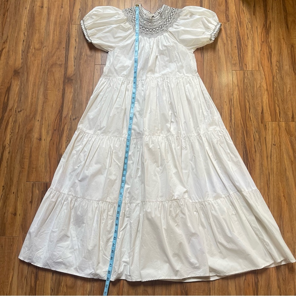Doen Cream Smocked Yoke Cotton Dress with Black Embroidery - Picture 3 of 16